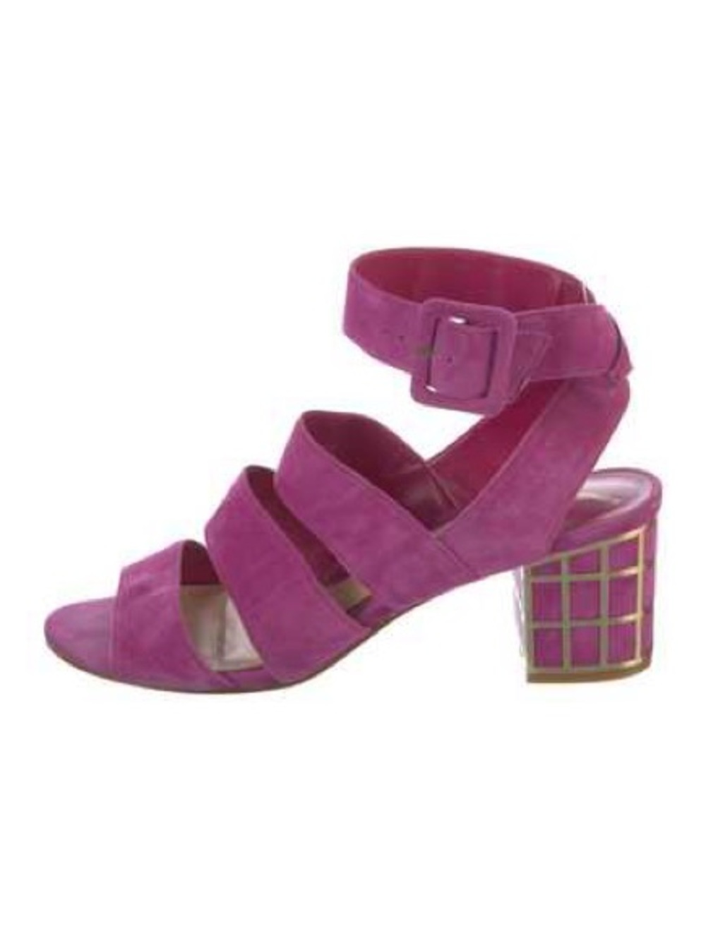 Brian Atwood Women's Fuchsia Suede Strappy Block Heel Sandals